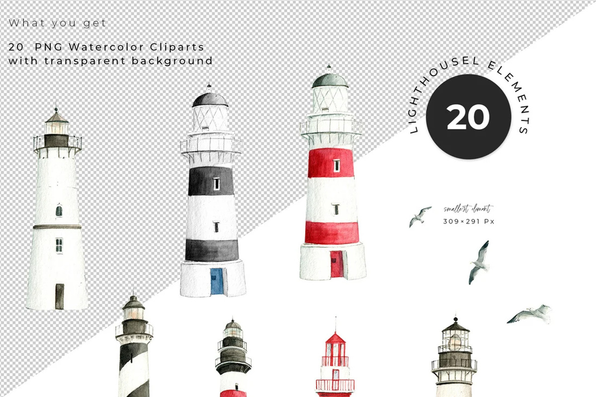 Watercolor Lighthouse Scene Creator, an Illustration by Kamides (Photo 2 of 6)