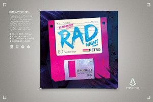 Retro Sci-fi Flyer Floppy Disk Party, a Flyer Template by Storm Pixels