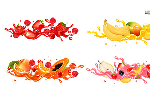 Whole and slice of berries and fruit