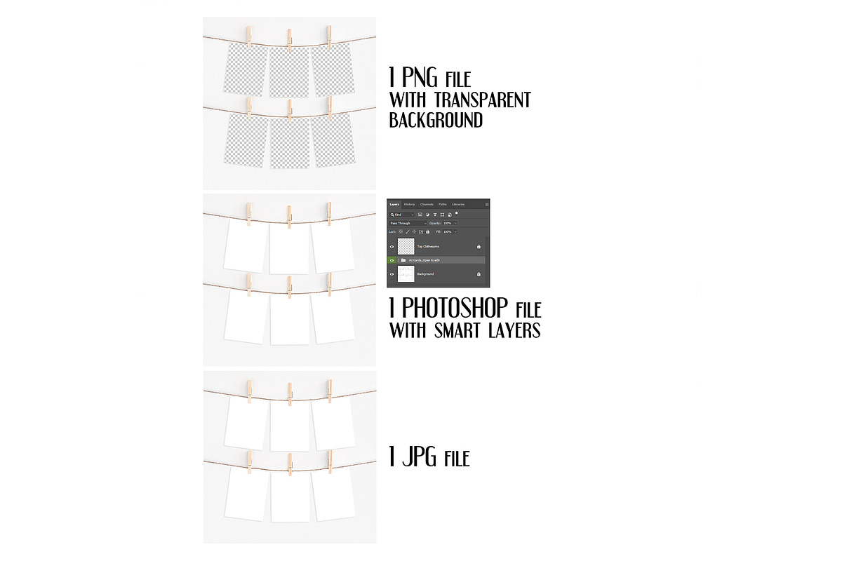 A2 Cards Mockup with clothespins, a Print Template by Dorado Stock (Photo 2 of 4)