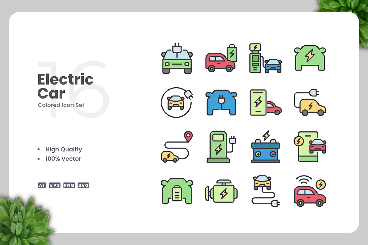 Electric Car Colored Icons, an Icon by Upnowgraphic