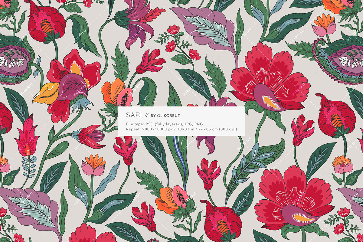 Sari Chintz Asian Ethnic Pattern, a Pattern Graphic by likorbut (Photo 9 of 11)