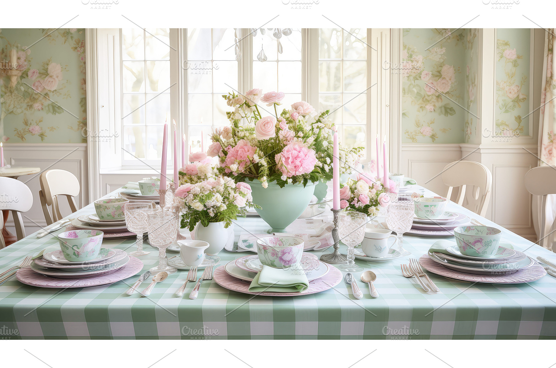 dining pastel plaid ai generated, a Background Photo by pikepicture