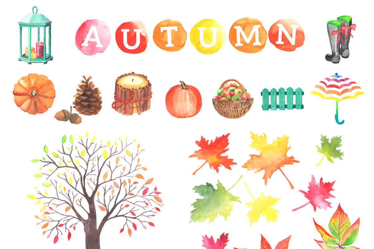 Big autumn set. Watercolor, an Object Illustration by Olga Bonitas (Photo 2 of 6)