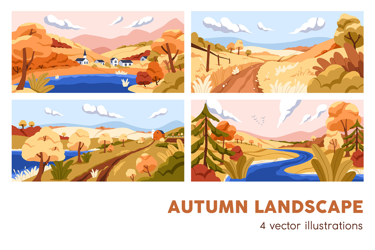 Autumn nature, fall landscapes set, a Seasonal Illustration by Good Studio (Photo 1 of 5)