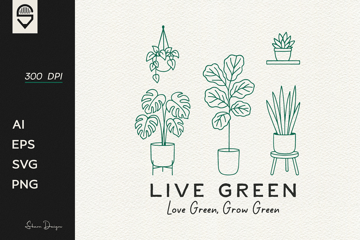 Indoor houseplants line art design, a Graphic by shaondesigns (Photo 1 of 4)