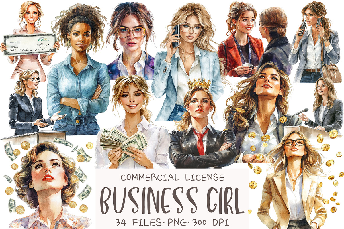 Watercolor Business Girl Clipart, an Illustration by OK Design (Photo 1 of 5)