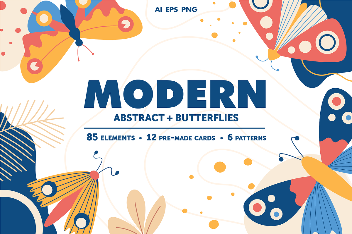 Modern abstract & butterflies set, an Illustration by museberry (Photo 1 of 7)