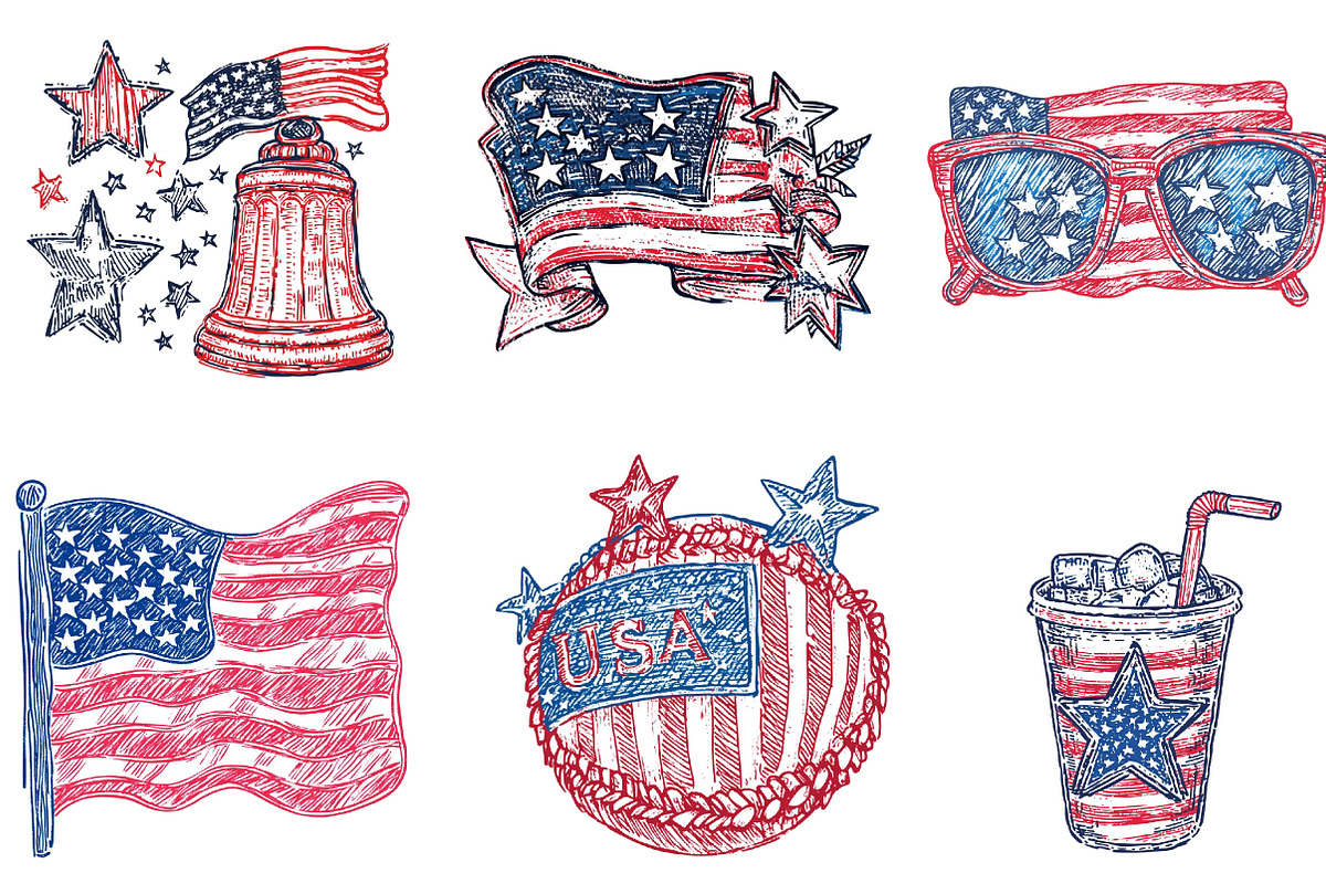 Hand Drawn Patriotic USA Clipart PNG, an Illustration by Designking (Photo 5 of 5)