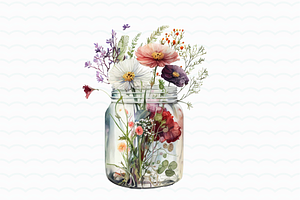 Flowers In Jar Watercolor