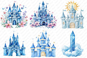 Blue Fairytale Castle Clipart, an Illustration by Watercolor design (Thumbnail 3 of 11)