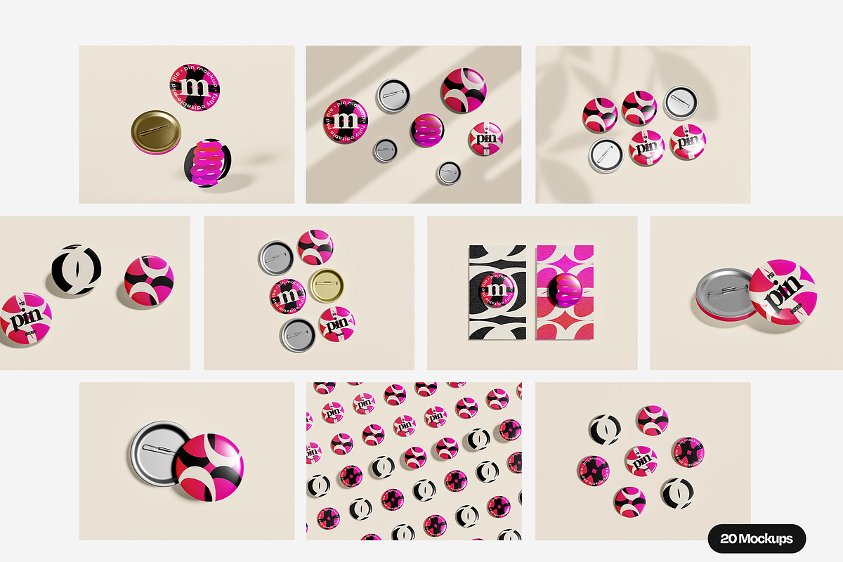 Enamel Pin Button Mockup Set, a Merchandise Mockup by Mego-studio (Photo 2 of 7)