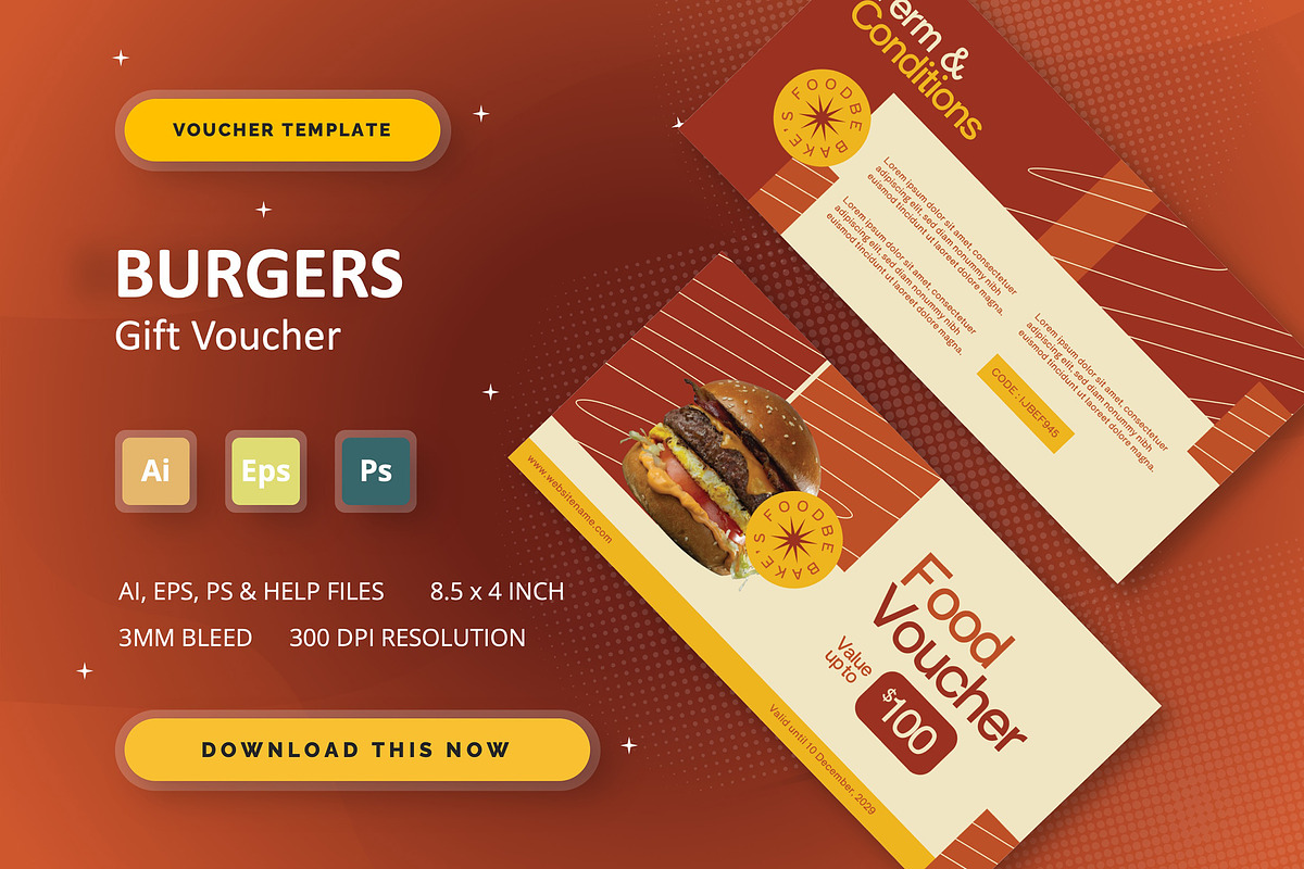 Burgers - Gift Voucher, a Print Template by StreaksideStd