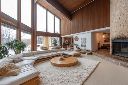 A spacious, modern Minimalist interior design style living room featuring large, an Architecture Photo by Textures & Backgrounds