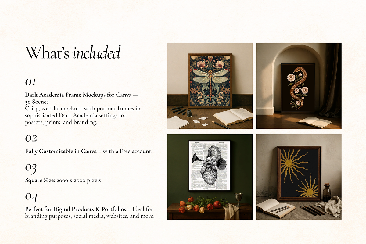 Dark Academia Frame Canva Mockups, a Household Mockup by Matisse Studio (Photo 3 of 10)