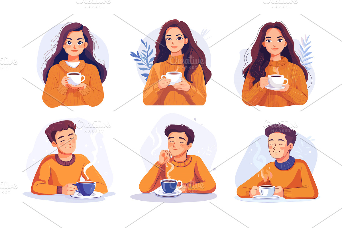 Coffee break cartoon vector scenes, a Person Illustration by Onyx
