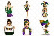 Mardi Gras Cute Girl Clipart, an Illustration by Black Bird Studio (Thumbnail 3 of 6)