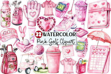 Watercolor Pink Golf Clipart, a Seasonal Illustration by Rose Art
