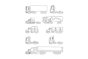 Vector line sketch. Trucks and