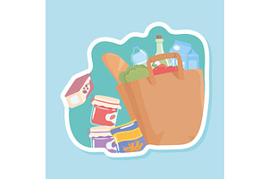grocery bag and ingredients, a Food Illustration by studiogstock