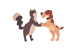 Funny Cat and Dog Holding Paws, an Animal Illustration by TopVectors