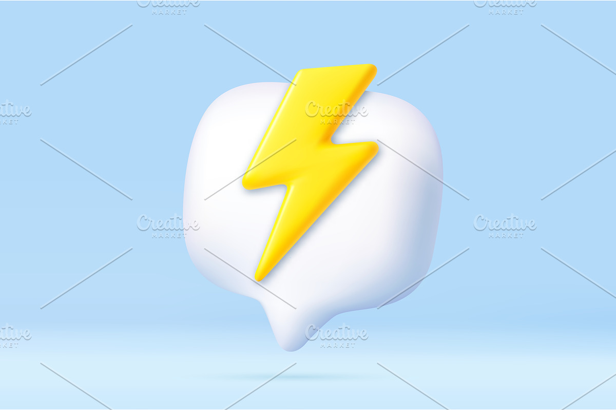 3D lightning bolt in chat bubble, an Object Illustration by ModVector