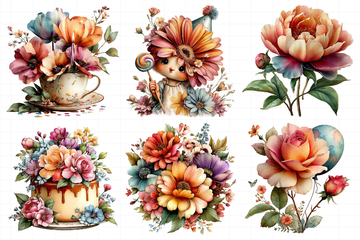 Whimsical Birthday Flowers Clipart, an Illustration by Daily.Designs (Photo 7 of 8)