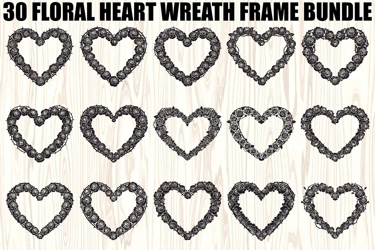 Floral Heart Wreath SVG Bundle, an Illustration by Gaye Art (Photo 1 of 31)