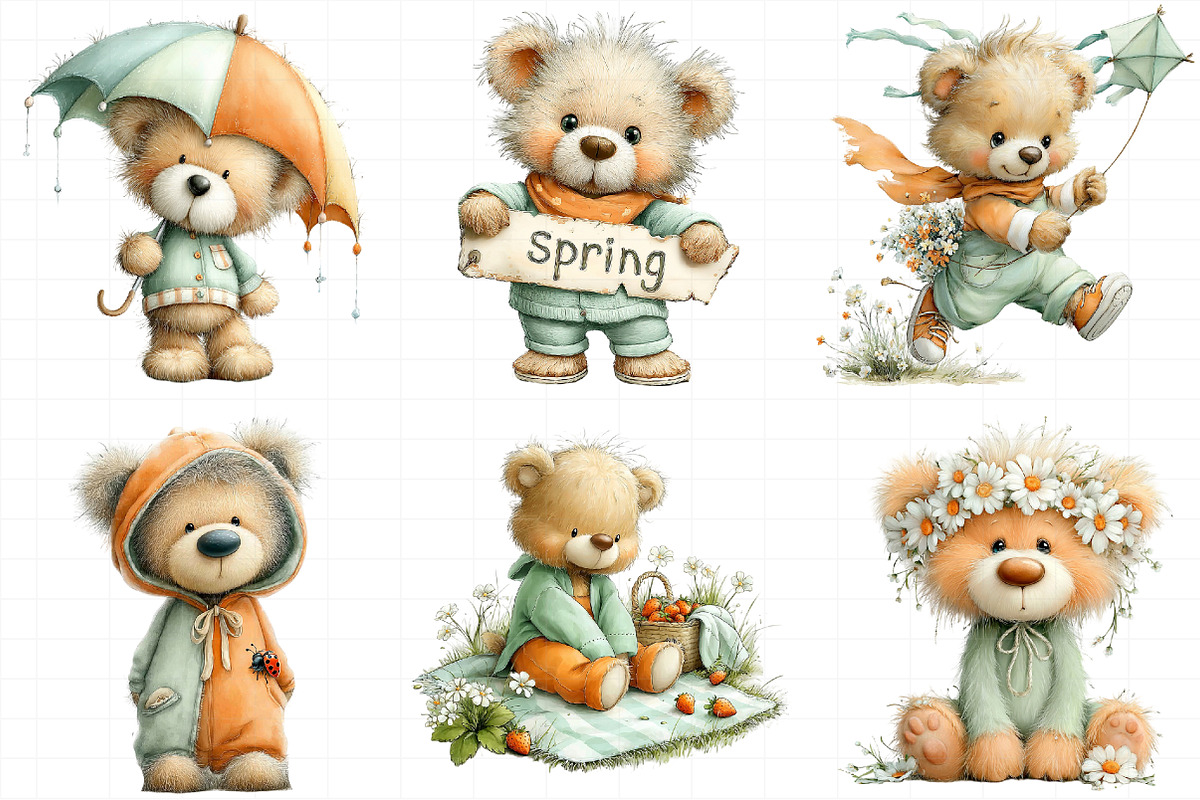 Spring Teddy Bear Clipart Set Bundle, an Illustration by Daily.Designs (Photo 4 of 8)