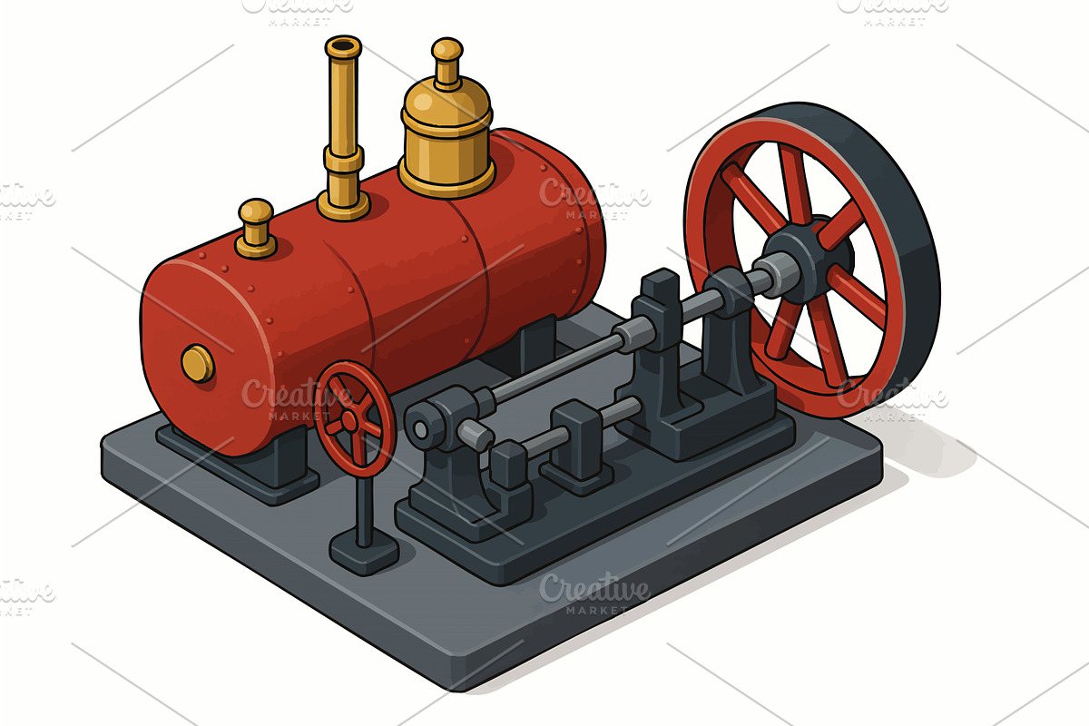 steam engine model vector, an Illustration by AlexArt