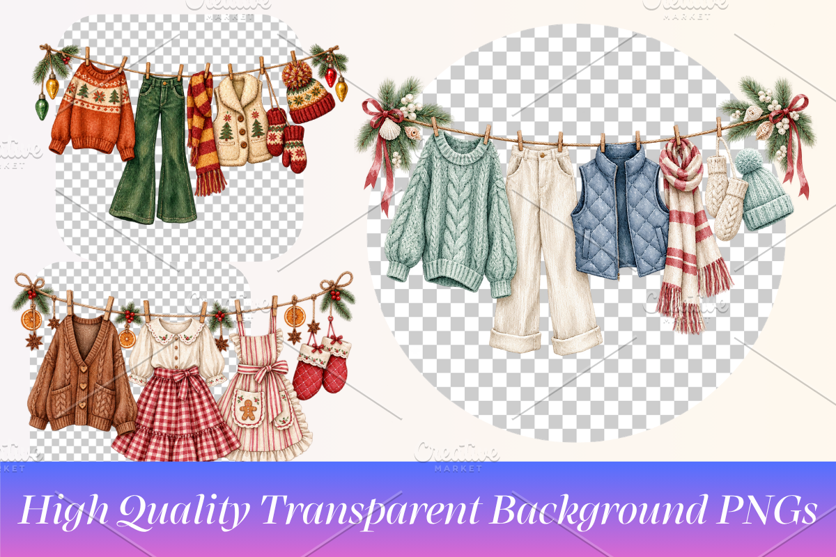 Girl Christmas Clothesline Bundle, a Decorative Illustration by Ink Gallery (Photo 4 of 6)