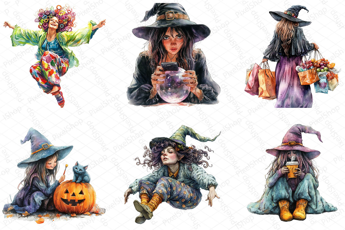 Funny Witch Halloween Clipart, an Illustration by DreamPrint404 (Photo 4 of 5)