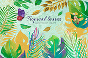 Green and gold leaves clipart, a Decorative Illustration by AnastasiaWatercolor (Thumbnail 1 of 6)