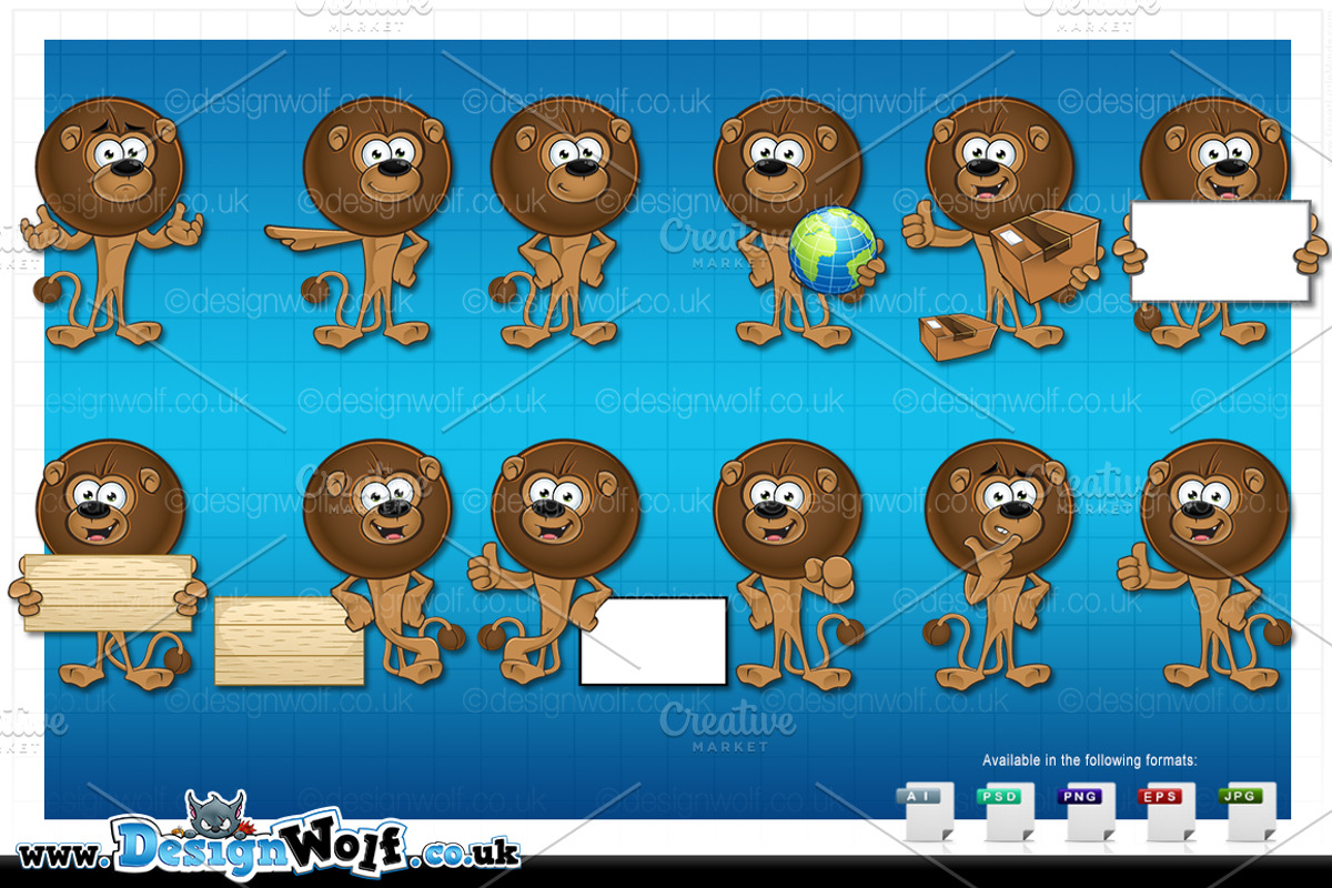 Lion Cartoon - In 12 Poses - 2 FREE!, an Animal Illustration by DesignWolf (Photo 2 of 2)