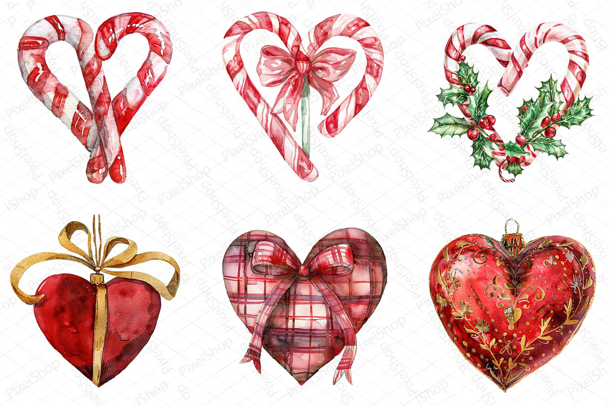 Watercolor Christmas Hearts Clipart, an Illustration by DreamPrint404 (Photo 2 of 5)