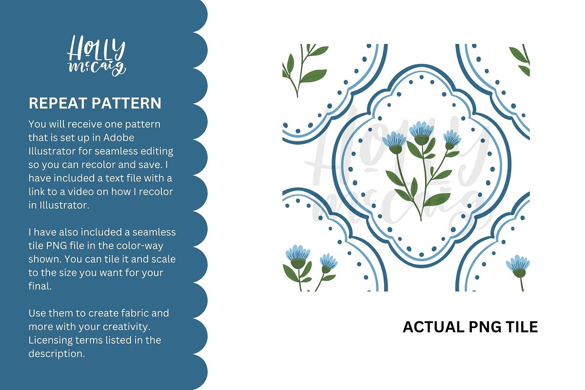 Cottage Blues Floral Pattern, a Pattern Graphic by Hello Holly Studio (Photo 2 of 6)