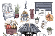 Cozy Fall Farmhouse Clip Art Bundle, a Seasonal Illustration by VS Studio (Thumbnail 2 of 3)