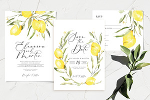 Lemon Watercolor Wedding Set, an Invitation Template by Artberriez