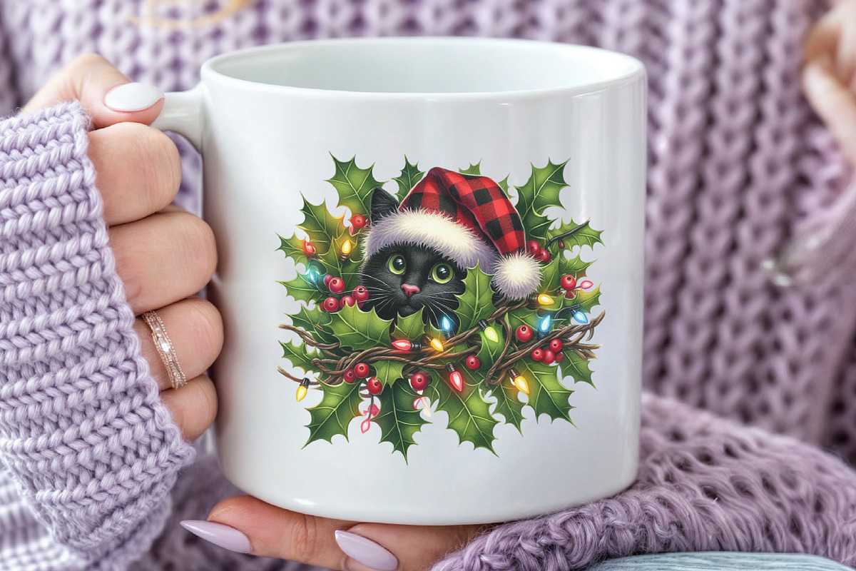 Christmas Peeking jungle Black Cat, a Seasonal Illustration by Rose Art (Photo 4 of 4)