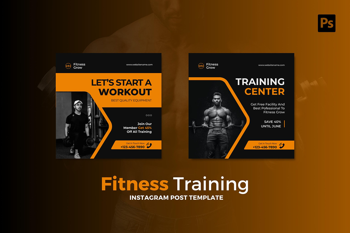 Fitness Training Instagram Post, a Social Media Template by CavenArt (Photo 2 of 5)