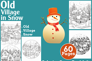 Old Village in Snow Coloring Pages, an Animal Illustration by martinblan