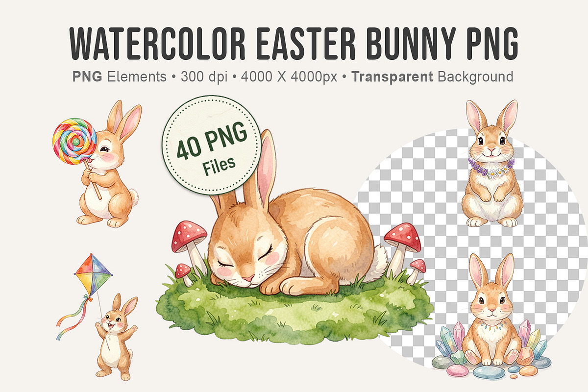 Watercolor Easter Bunny PNG Bundle, an Illustration by Artnoy (Photo 1 of 8)