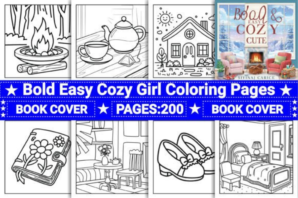 Bold Easy Cozy Girl Coloring Pages, an Illustration by shopcosm (Photo 1 of 2)