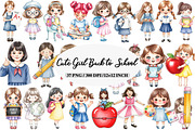 Watercolor Cute Girl Back to School, an Illustration by Daily.Designs (Thumbnail 1 of 5)