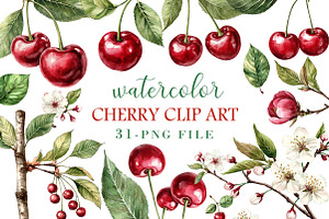 Watercolor Cherry Clip Art, an Illustration by Libby Wishes