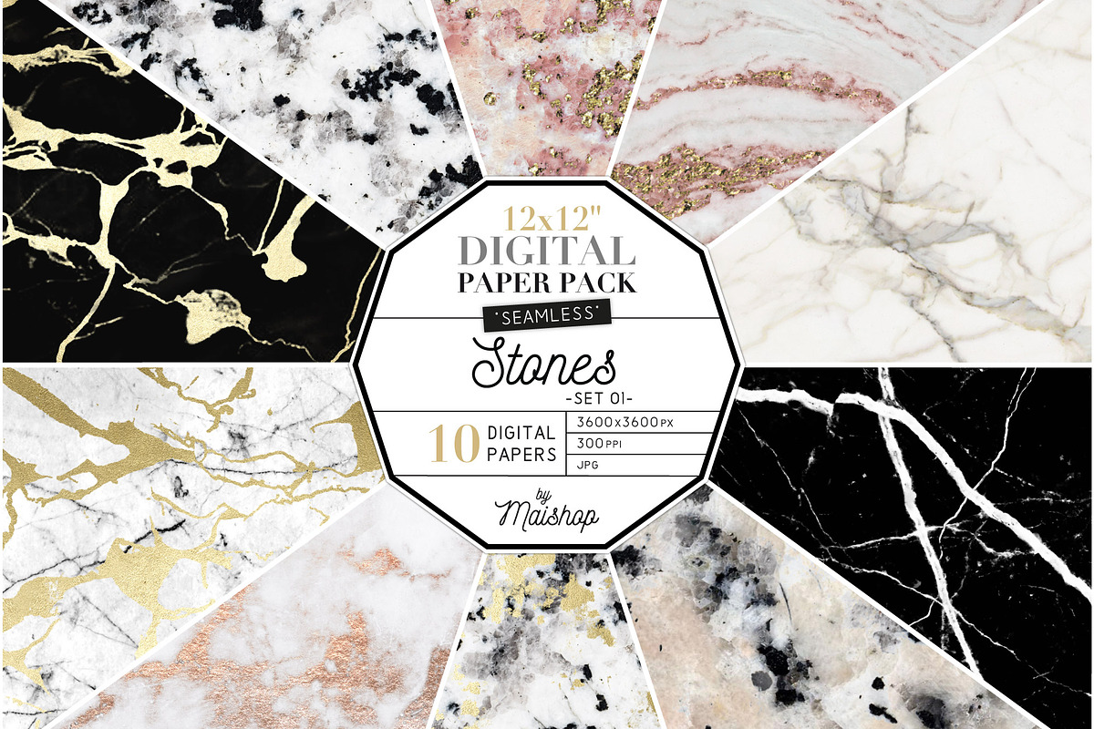 Seamless Digital Paper Stones Set 01, a Pattern Graphic by Maishop (Photo 1 of 3)