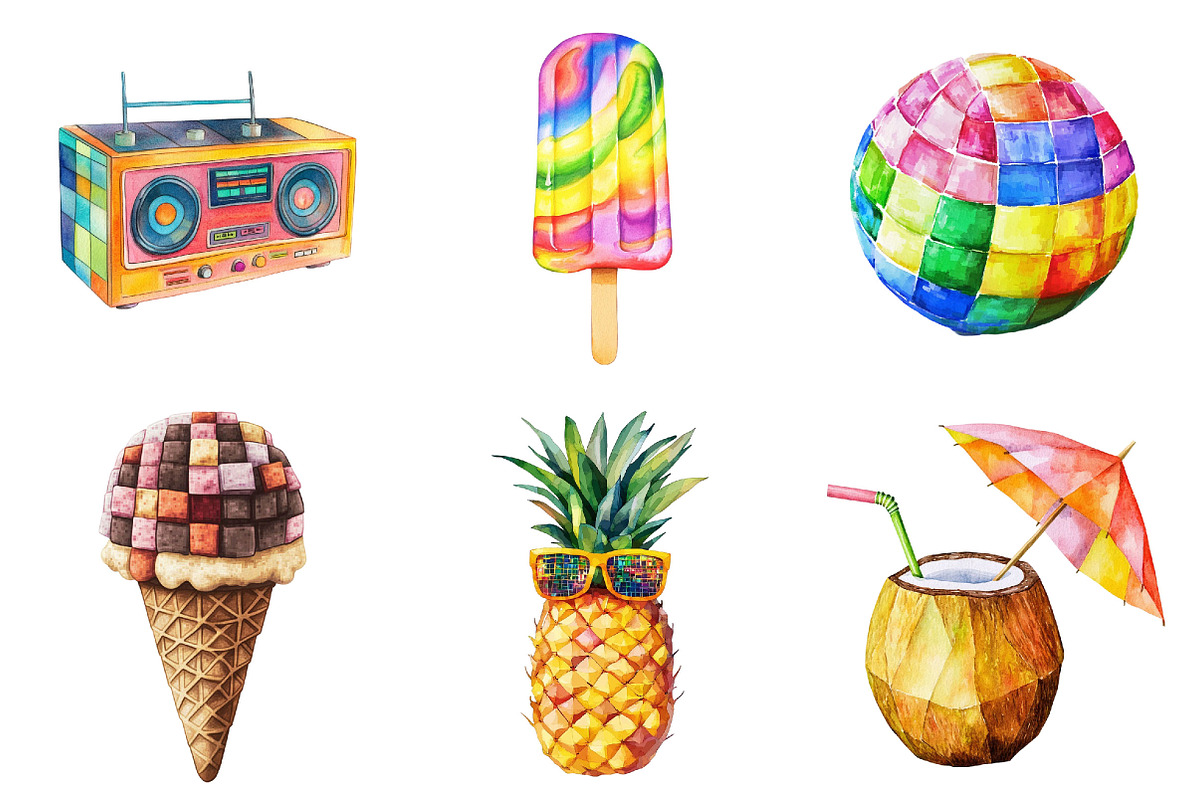 Watercolor Summer Vacation Clipart, an Illustration by Pixels.Craft (Photo 2 of 6)