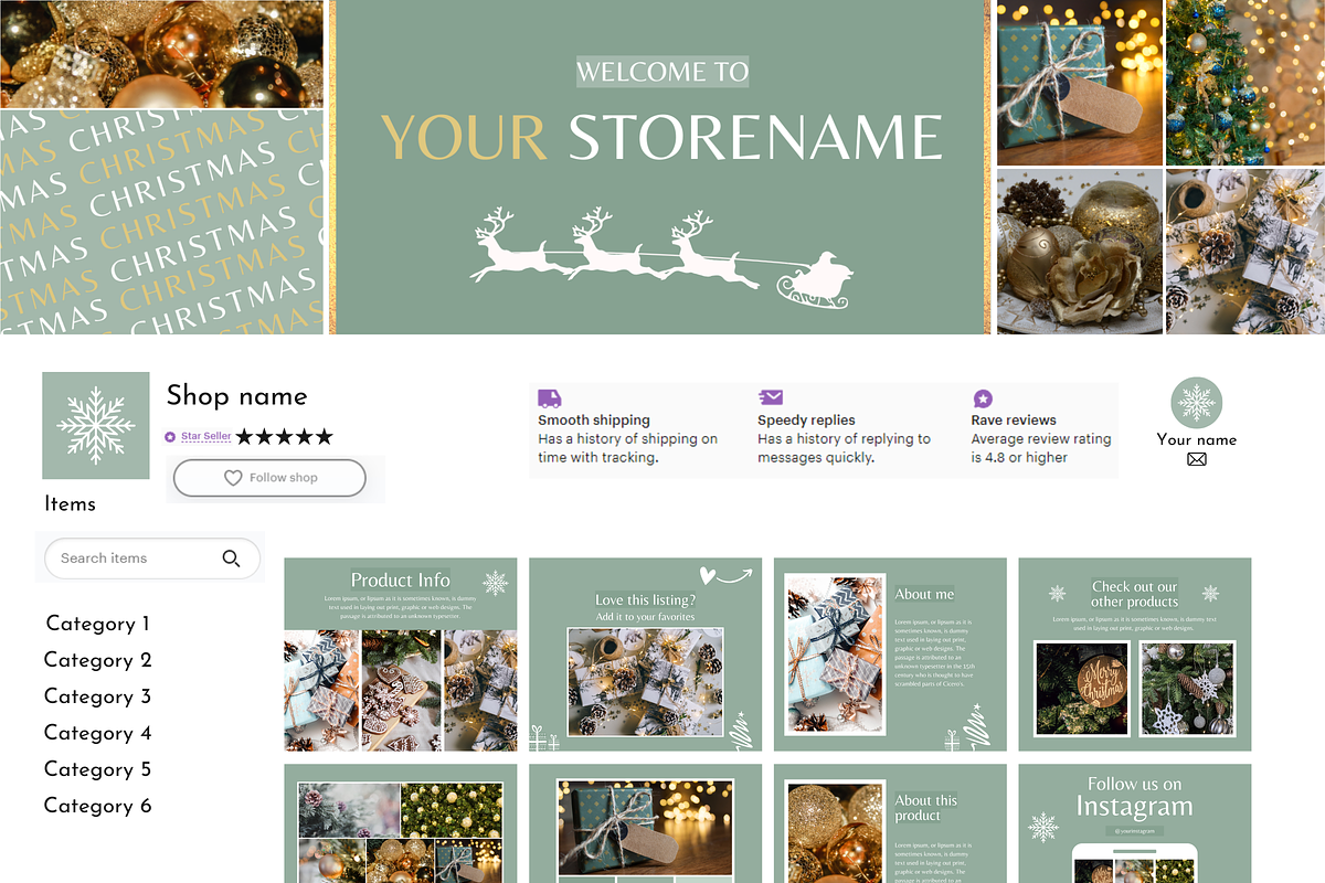 Green Etsy Christmas Templates, a Branding & Logo Template by SunshineStudioBoutique (Photo 9 of 12)