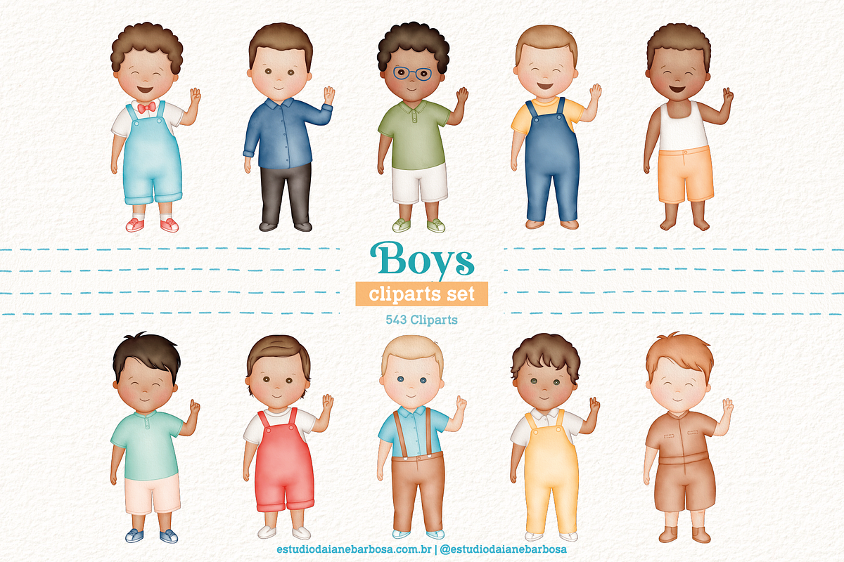Boys - Cliparts Set, an Illustration by Estudio Daiane Barbosa (Photo 1 of 11)
