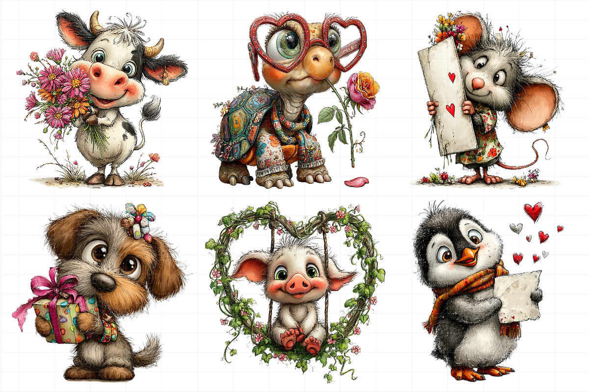 Watercolor Valentine Animals Clipart, an Illustration by Daily.Designs (Photo 3 of 7)